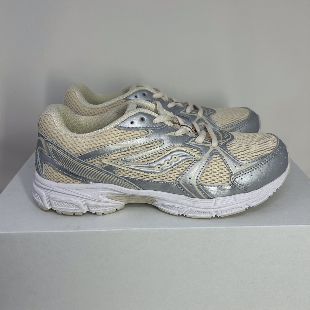 Saucony Ride Millenium Women's Beige and Silver Mesh Athletic Sneakers